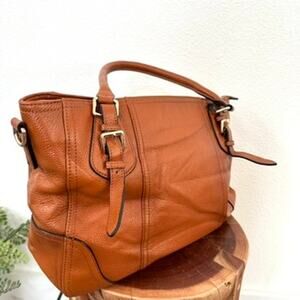 Kattee Genuine Leather Buckled Tote Bag - Caramel Brown - Women's
